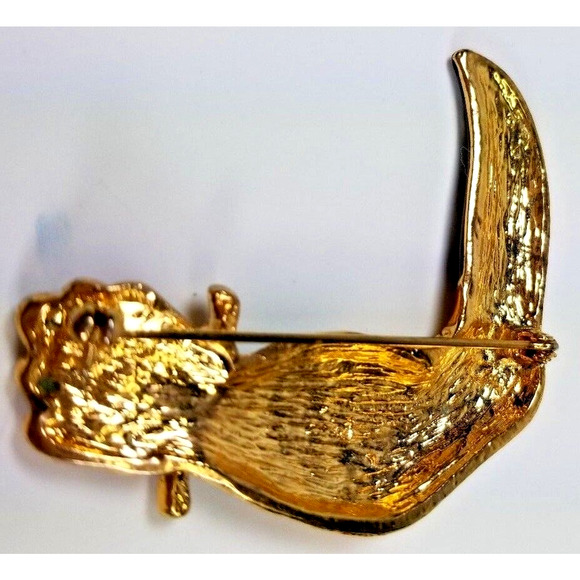 Toucan Figural Brooch Pin Rhinestones Enamel Gold Tone Multi Color Bird 2.25 in - Picture 6 of 10